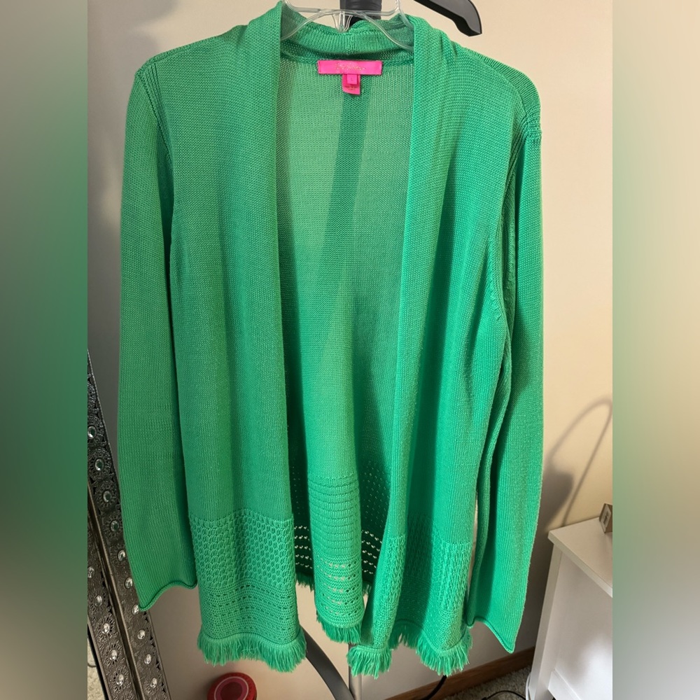 Lilly Pulitzer lime green, fringe sweater, size Large